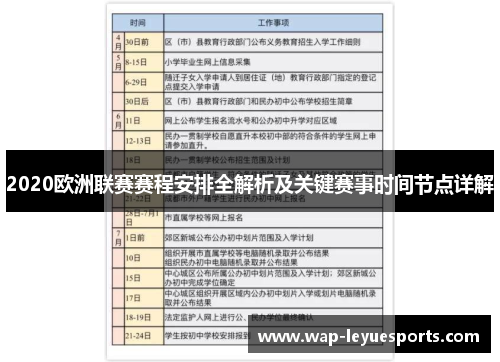 2020欧洲联赛赛程安排全解析及关键赛事时间节点详解