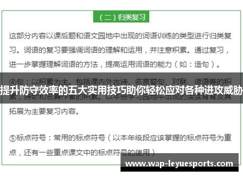 提升防守效率的五大实用技巧助你轻松应对各种进攻威胁