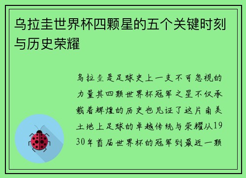 乌拉圭世界杯四颗星的五个关键时刻与历史荣耀